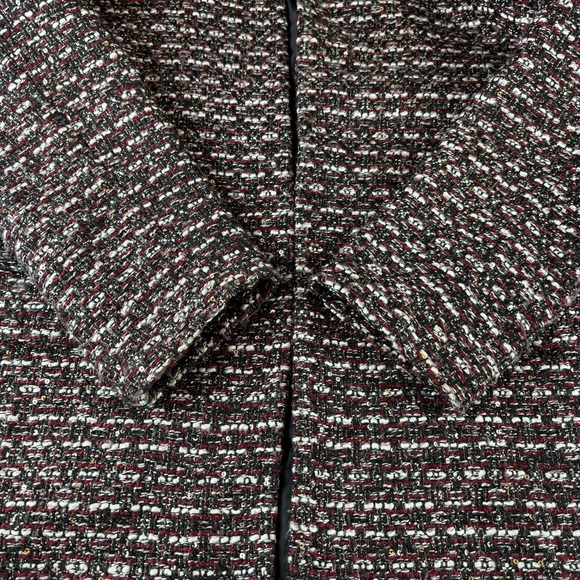 Calvin Klein Tweed Open Front Jacket Size 16 Red White Black Metallic Sequins - Picture 5 of 14